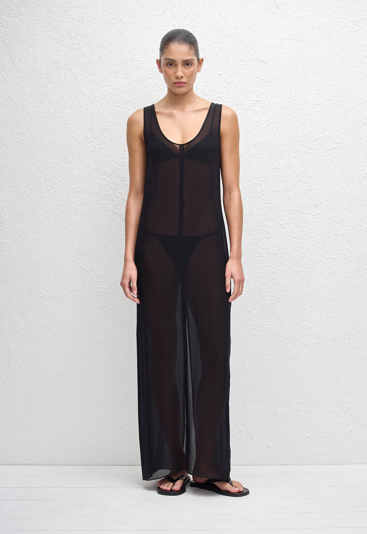 Sheer Overlay Dress - Black - Matteau