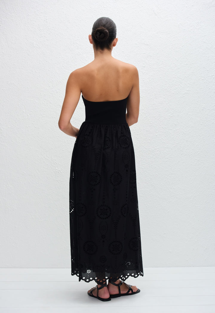 white christmas dresses Strapless Knit and Broderie Dress - Black