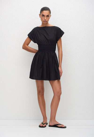 Shirred Waist Mini Dress - Black - Matteau