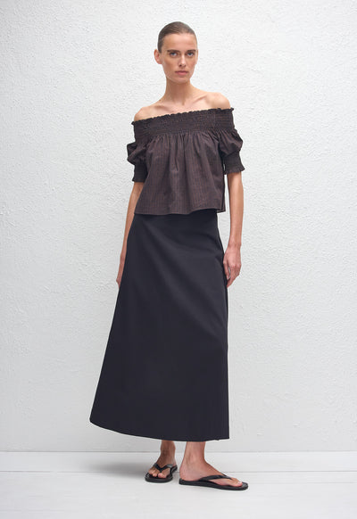Shirred Off Shoulder Blouse - Nantucket Check - Matteau