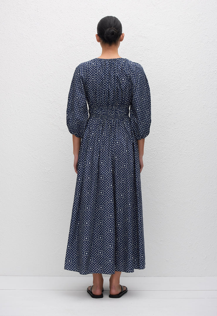 Shirred Plunge Button Dress - Bluebell - Matteau