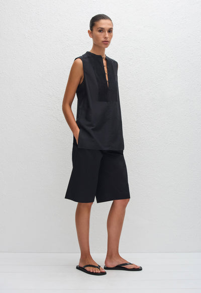 Sleeveless Pintuck Tunic - Black - Matteau