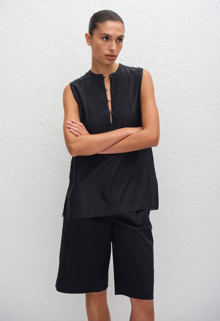 Sleeveless Pintuck Tunic - Black - Matteau