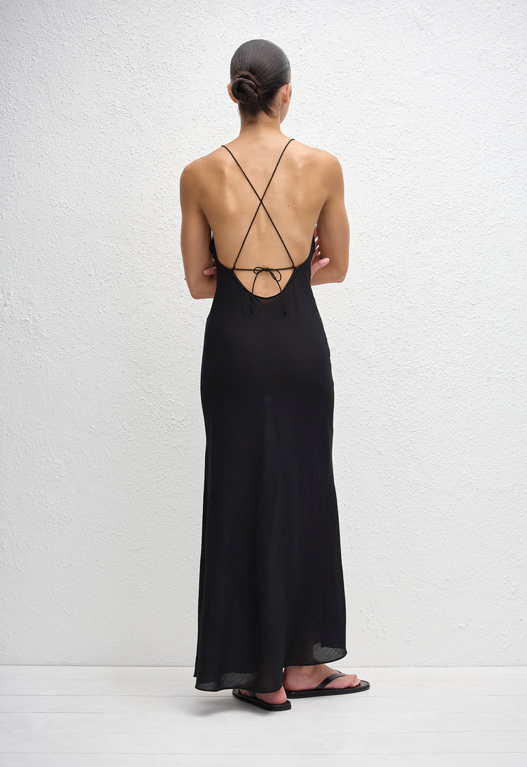 Sheer Wool Bias Dress - Black - Matteau