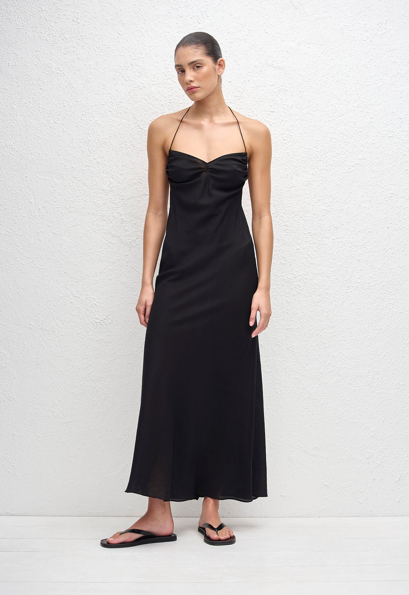 Sheer Wool Bias Dress - Black - Matteau