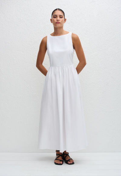 Tie Back Midi Dress - White - Matteau