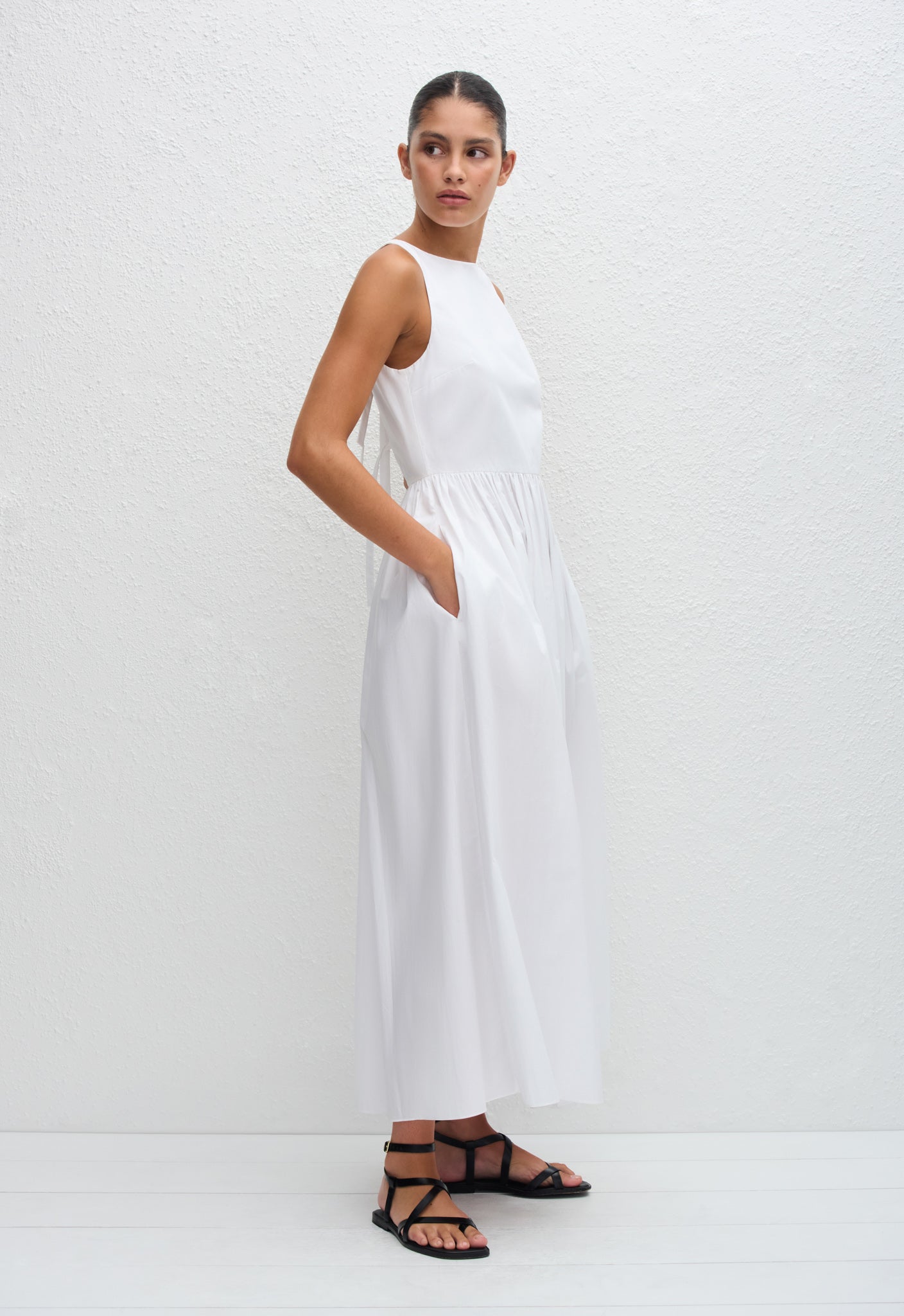 Tie Back Midi Dress - White - Matteau