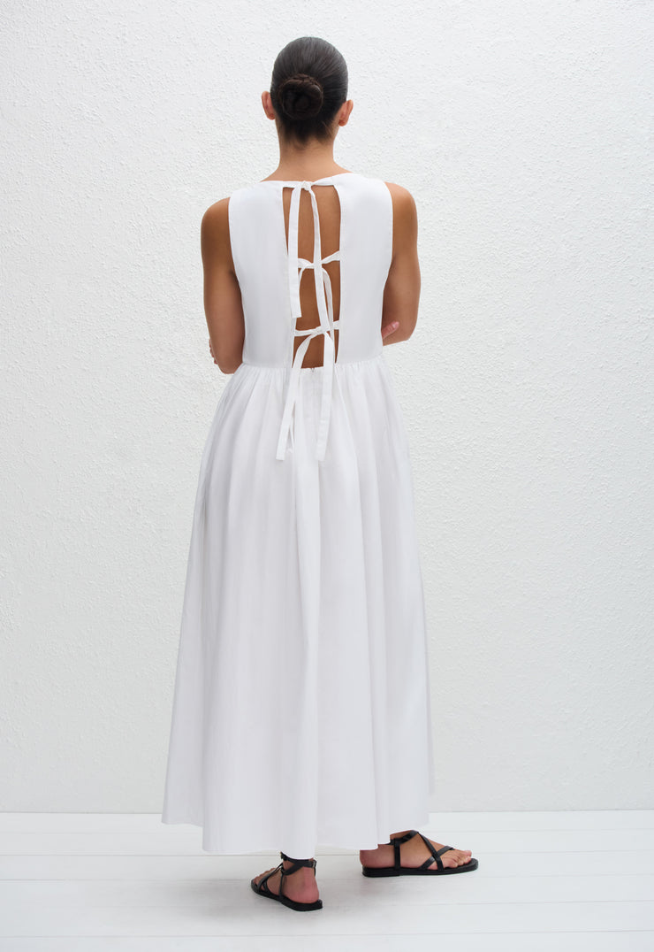 Tie Back Midi Dress - White - Matteau