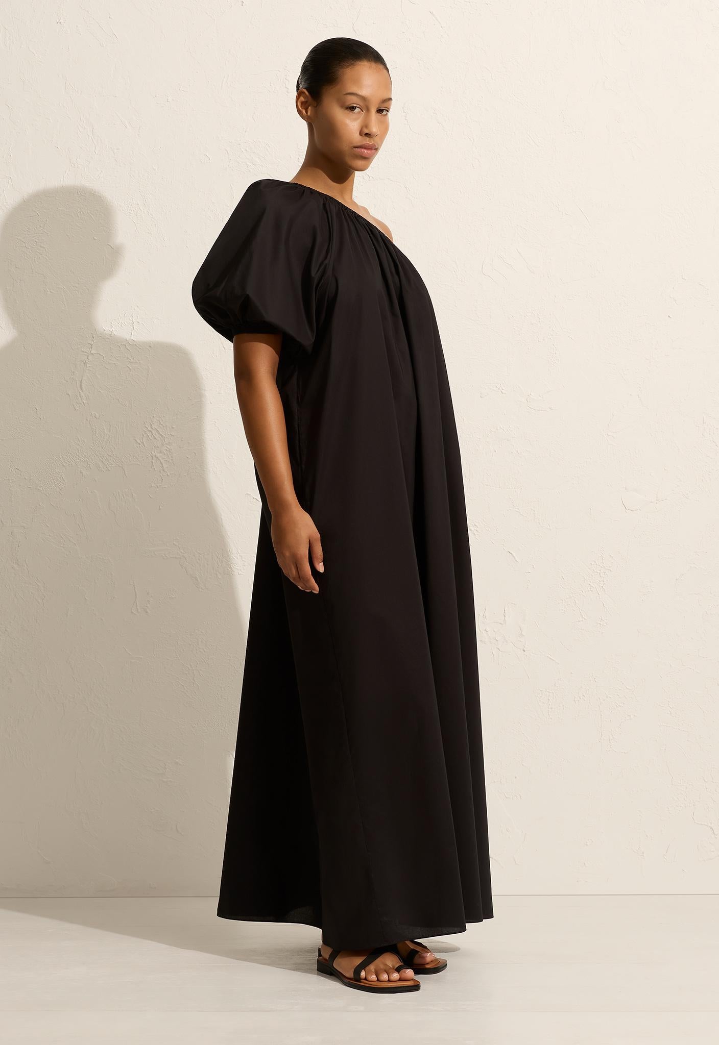 One Shoulder Maxi Dress - Black - Matteau