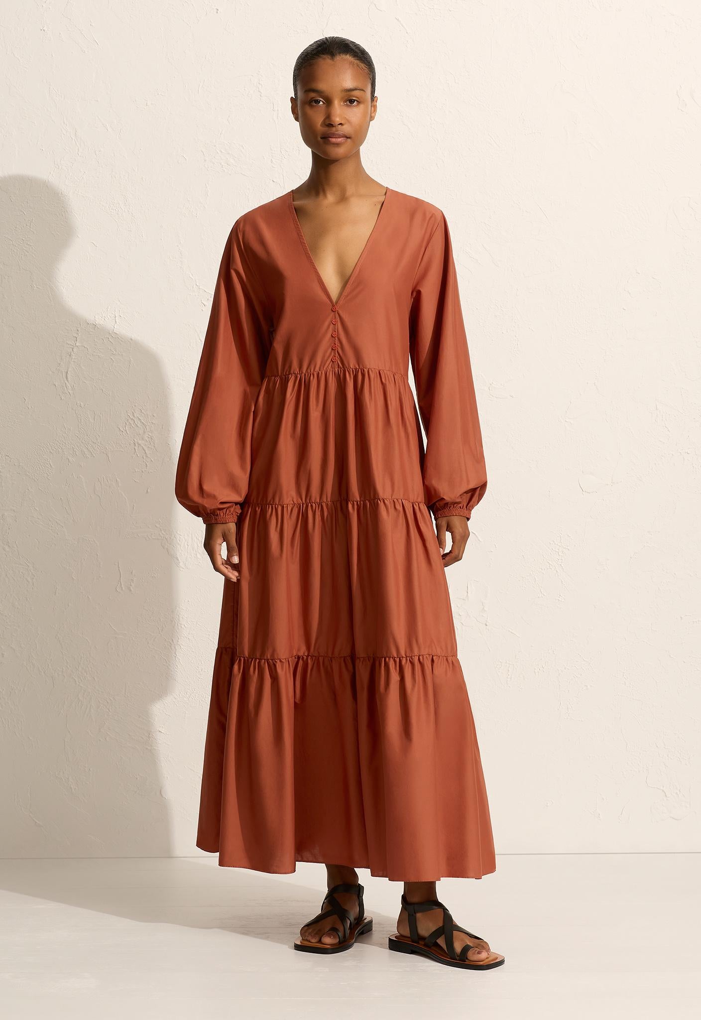 Long Sleeve Plunge Dress - Sienna - Matteau