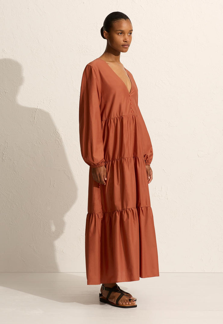 Long Sleeve Plunge Dress - Sienna - Matteau