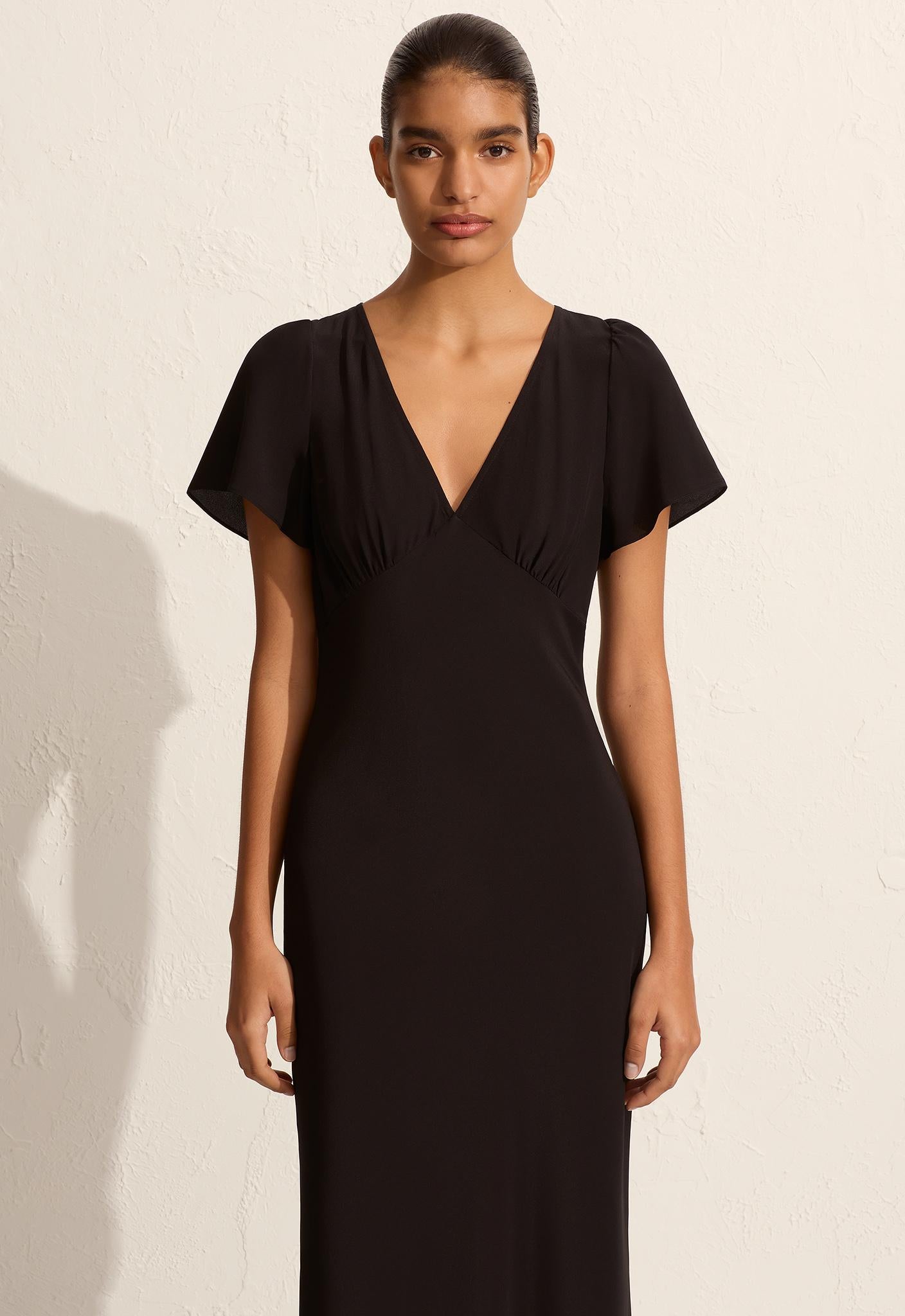 Short Sleeve Bias Dress - Black - Matteau