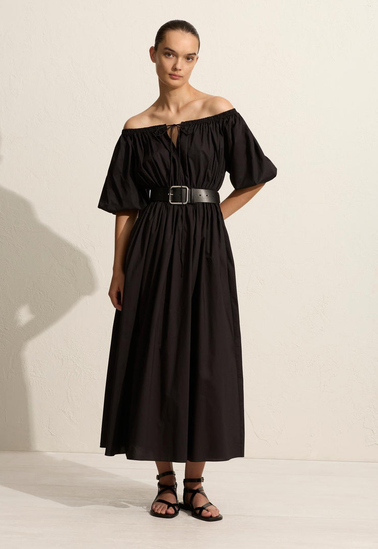 Off The Shoulder Midi Dress - Black - Matteau