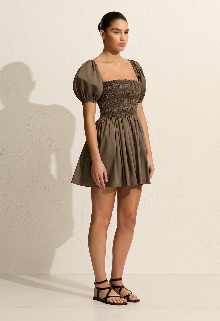Shirred Peasant Mini Dress - Birch - Matteau
