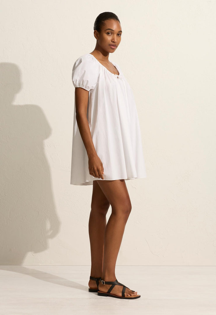 Drawcord Mini Dress - White - Matteau