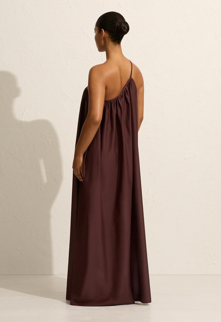 Voluminous One Shoulder Dress - Burgundy - Matteau