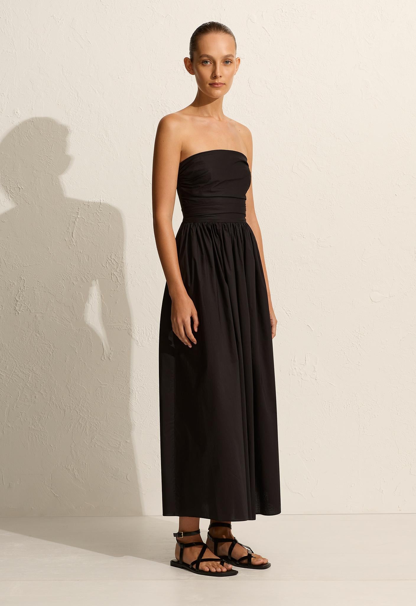 Strapless Lace Up Dress - Black - Matteau
