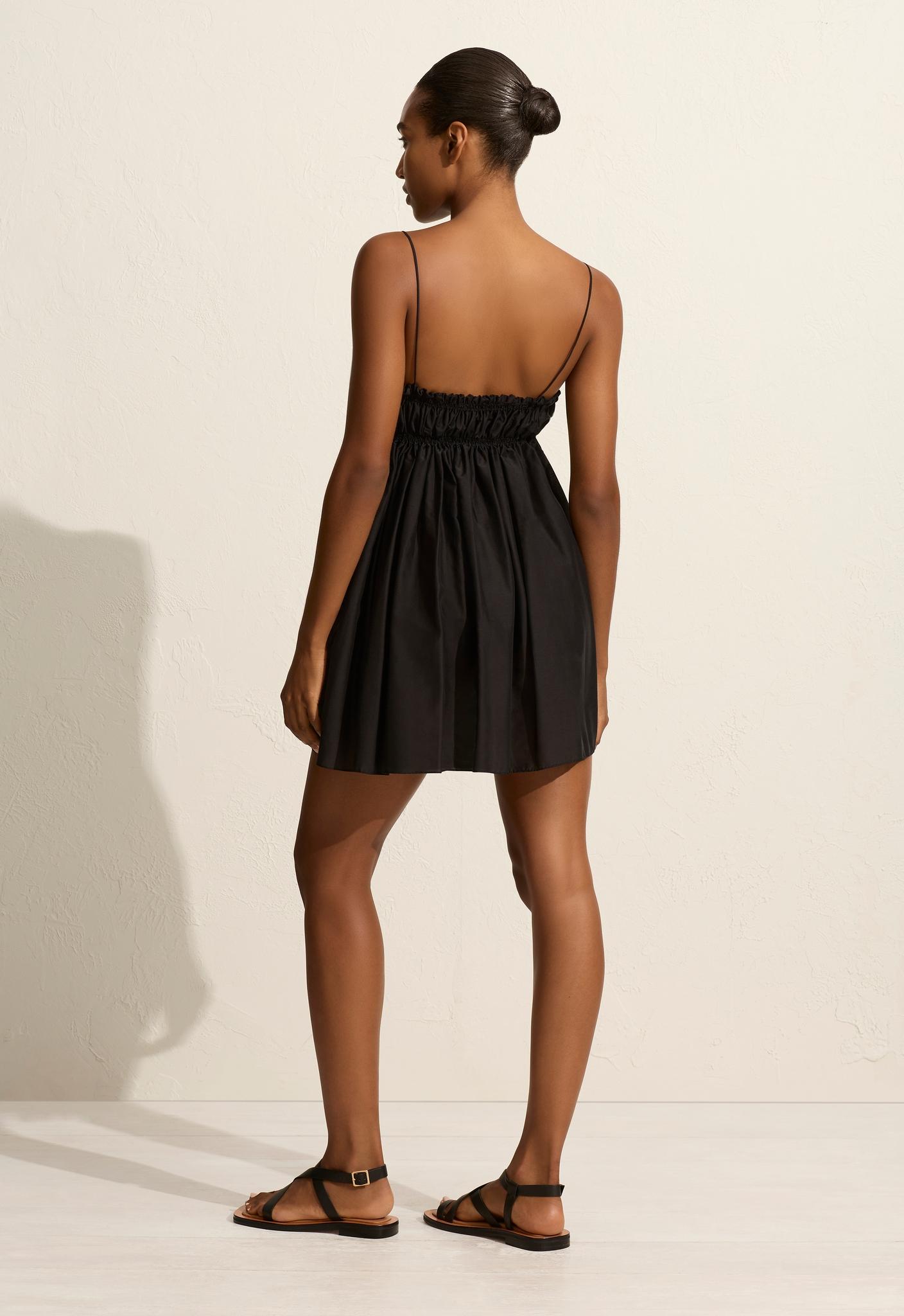 Shirred Empire Mini Dress - Black - Matteau