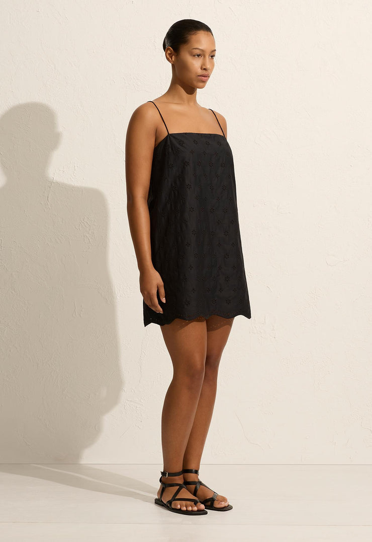 Broderie Shift Mini Dress - Floral Broderie (Black) - Matteau