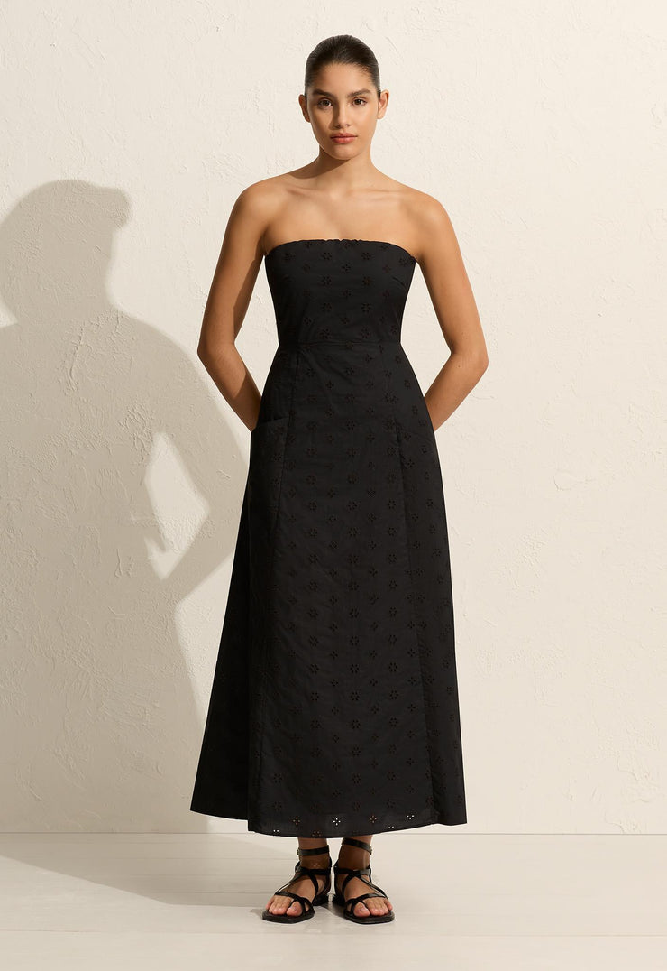 Broderie Strapless Dress - Floral Broderie (Black) - Matteau
