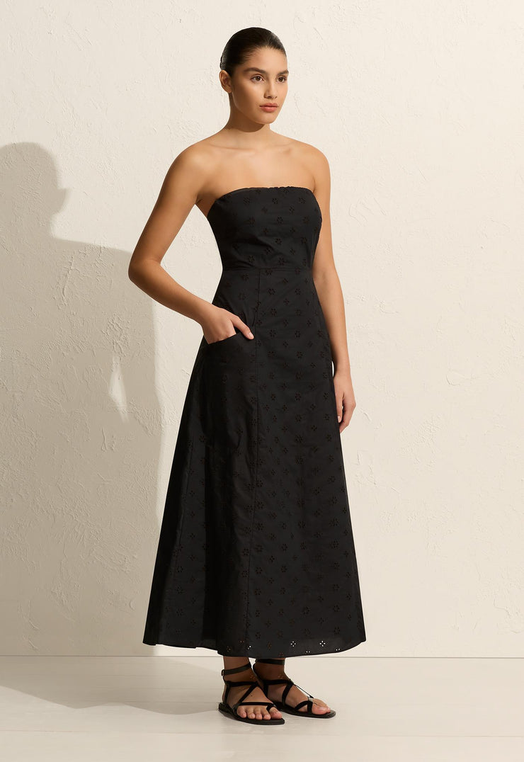 Broderie Strapless Dress - Floral Broderie (Black) - Matteau