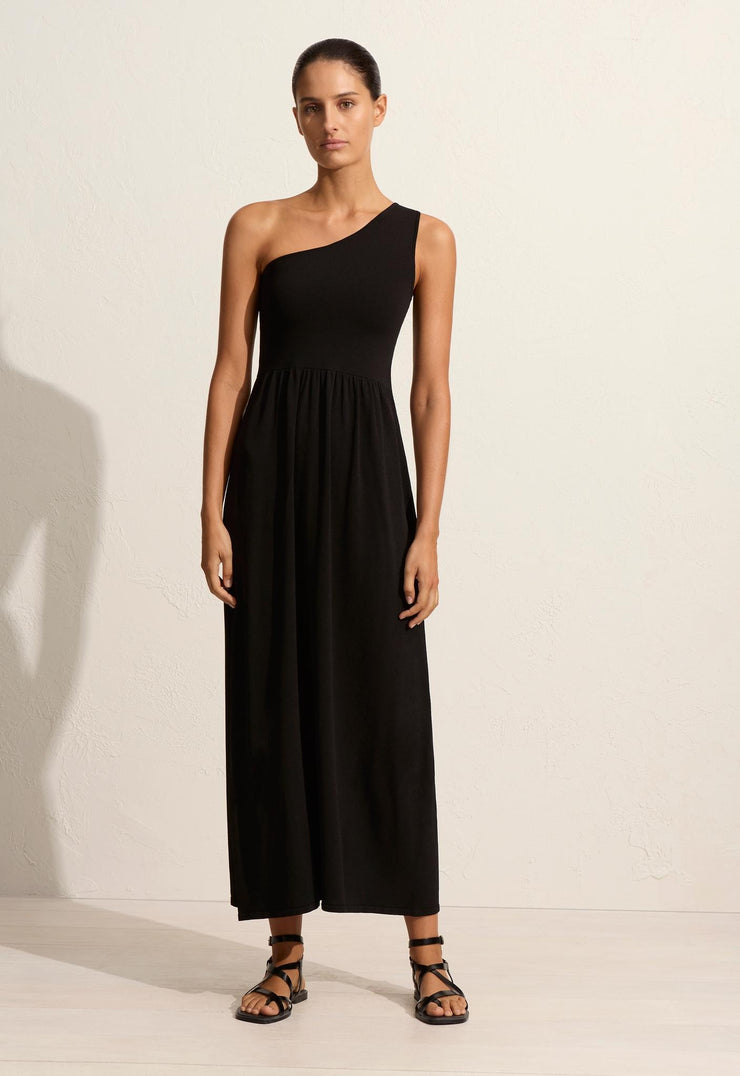 Asymmetric Knit Dress - Black - Matteau
