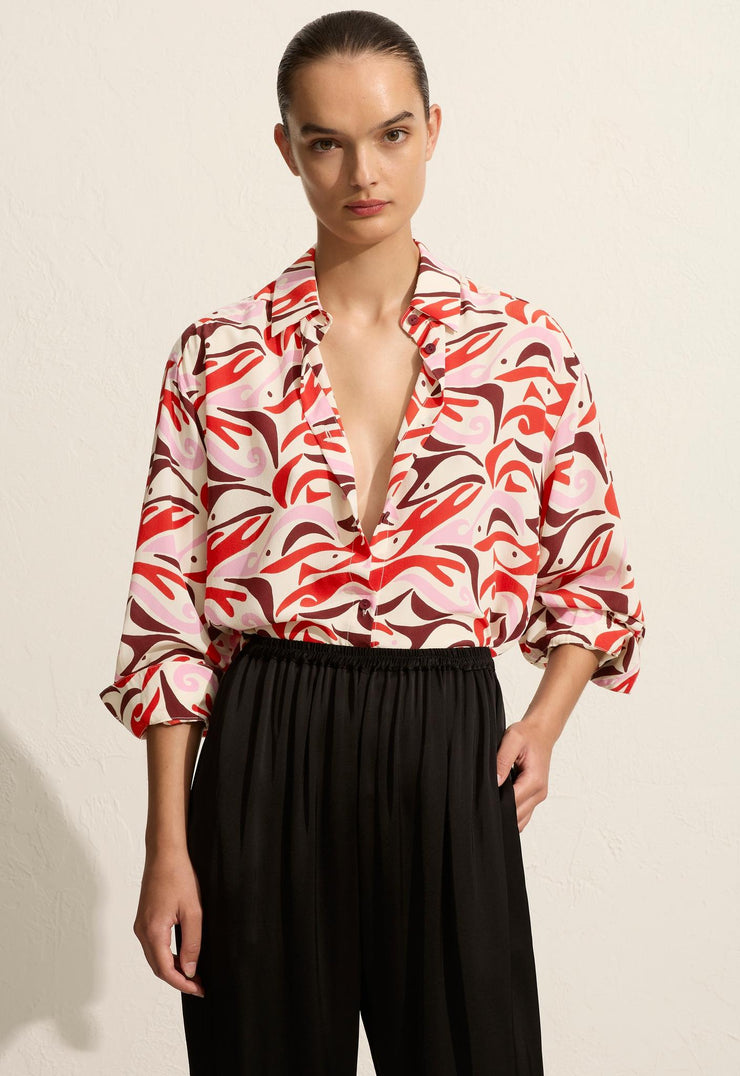 Long Sleeve Silk Shirt - Pescado (Rosso) - Matteau