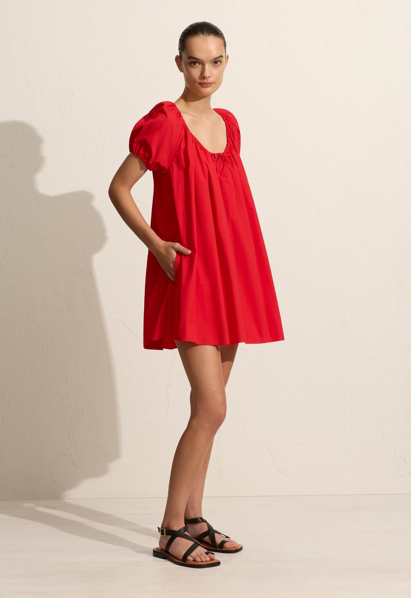 Drawcord Mini Dress - Rosso - Matteau