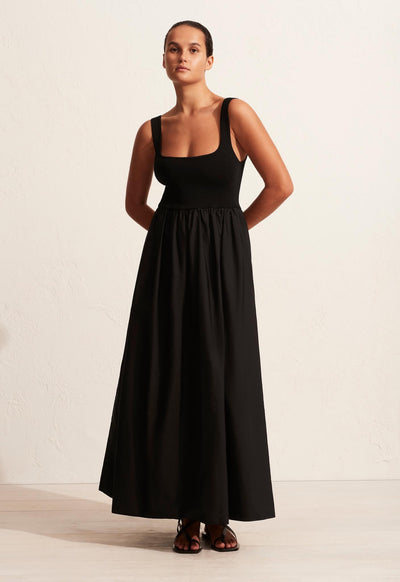 Knit And Cotton Dress - Black - Matteau