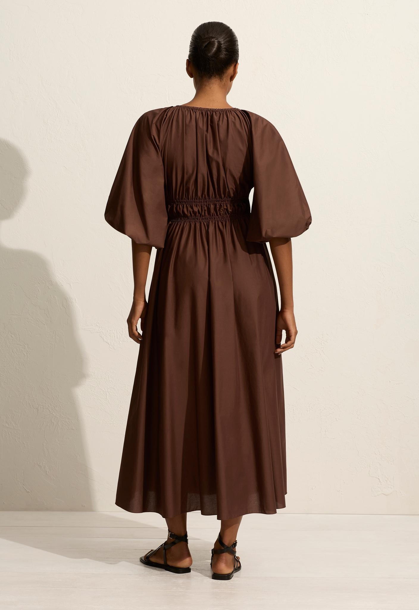 Shirred Plunge Dress - Sable - Matteau