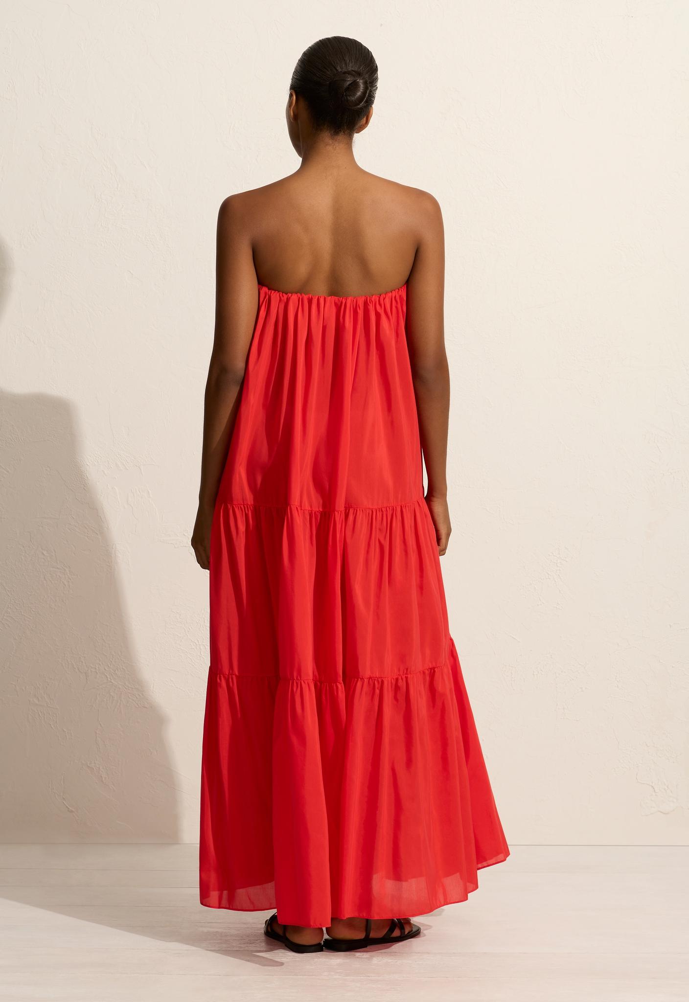 Voluminous Strapless Tiered Dress - Rosso - Matteau