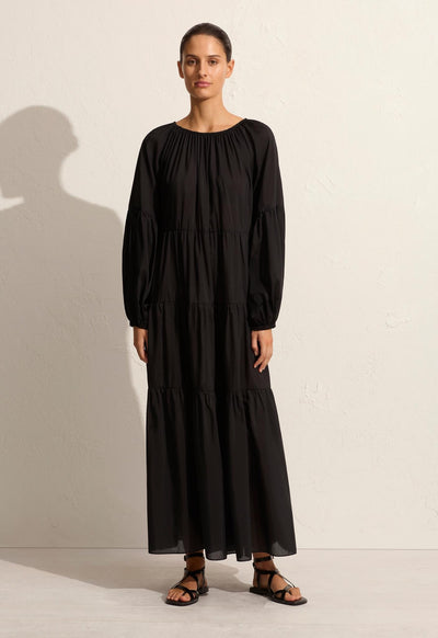 Voluminous Tiered Dress - Black - Matteau