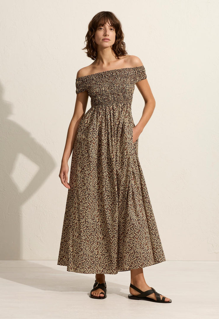 Shirred Off The Shoulder Dress - Chamomile - Matteau