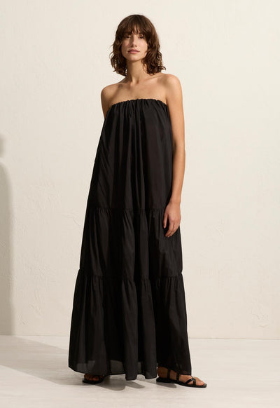 Voluminous Strapless Tiered Dress - Black - Matteau