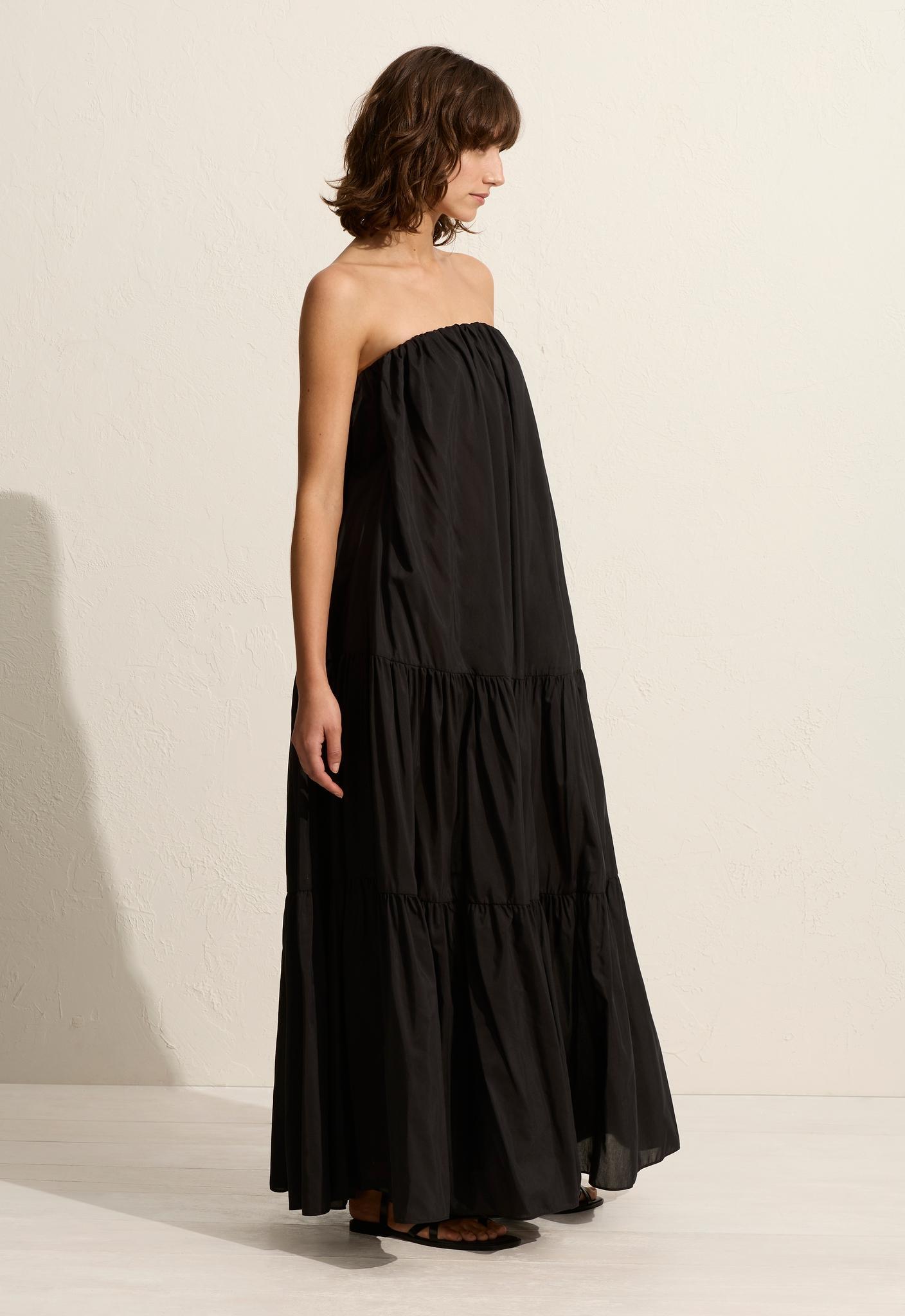 Voluminous Strapless Tiered Dress - Black - Matteau