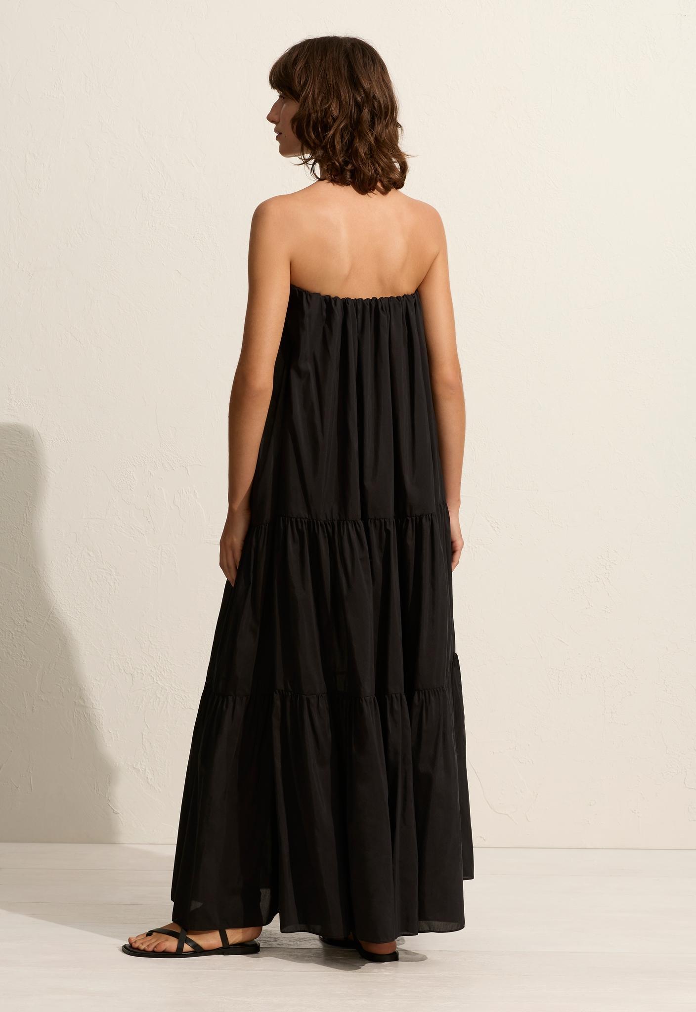 Voluminous Strapless Tiered Dress - Black - Matteau