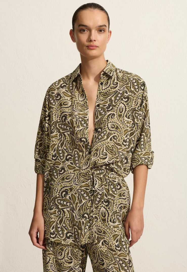 Long Sleeve Silk Shirt - Paisley - Matteau