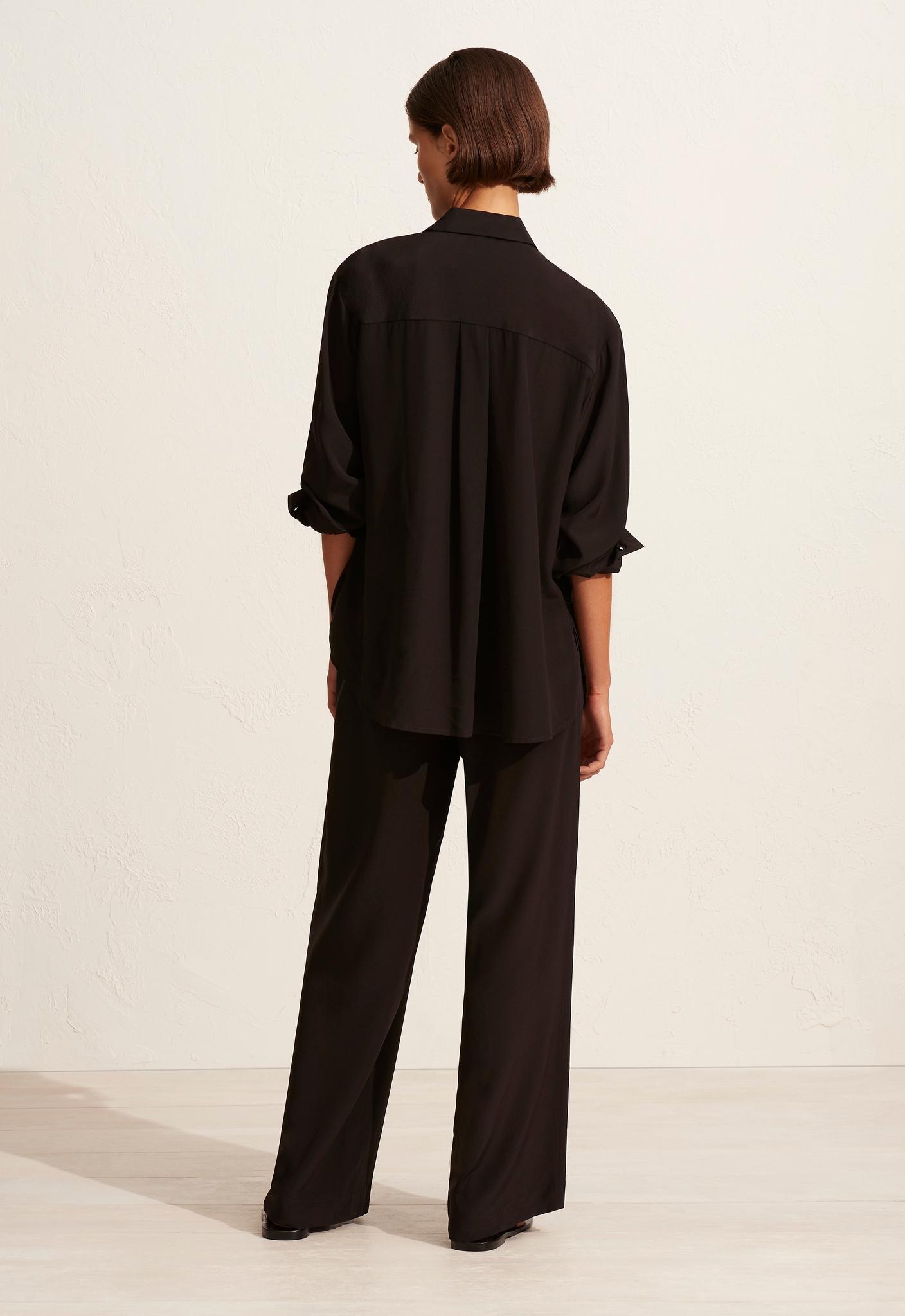 Long Sleeve Silk Shirt - Black - Matteau