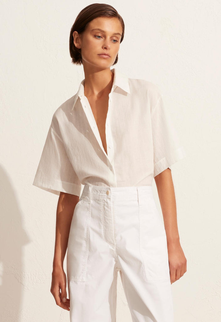 Embroidered Short Sleeve Shirt - White - Matteau