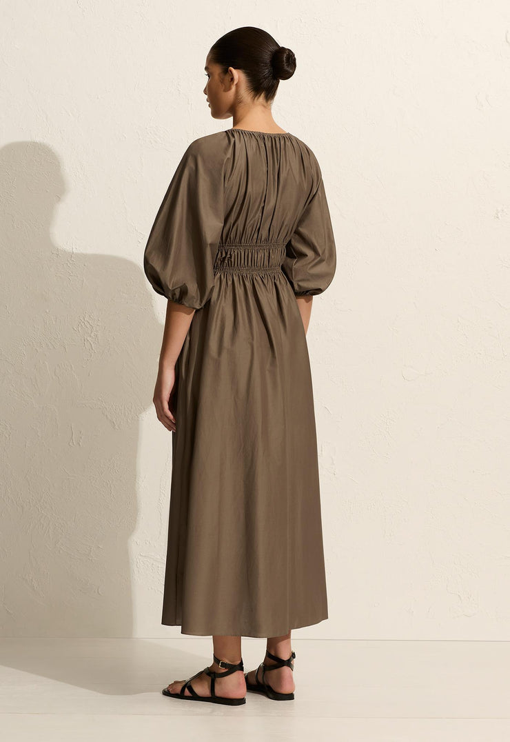 Shirred Plunge Button Dress - Birch - Matteau