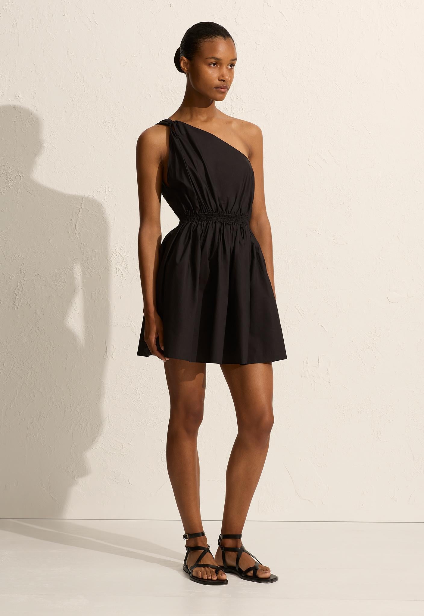 Twist Shoulder Mini Dress - Black - Matteau