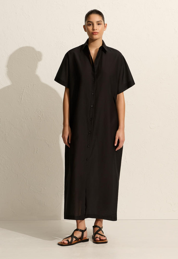 Relaxed Shirt Dress - Black - Matteau