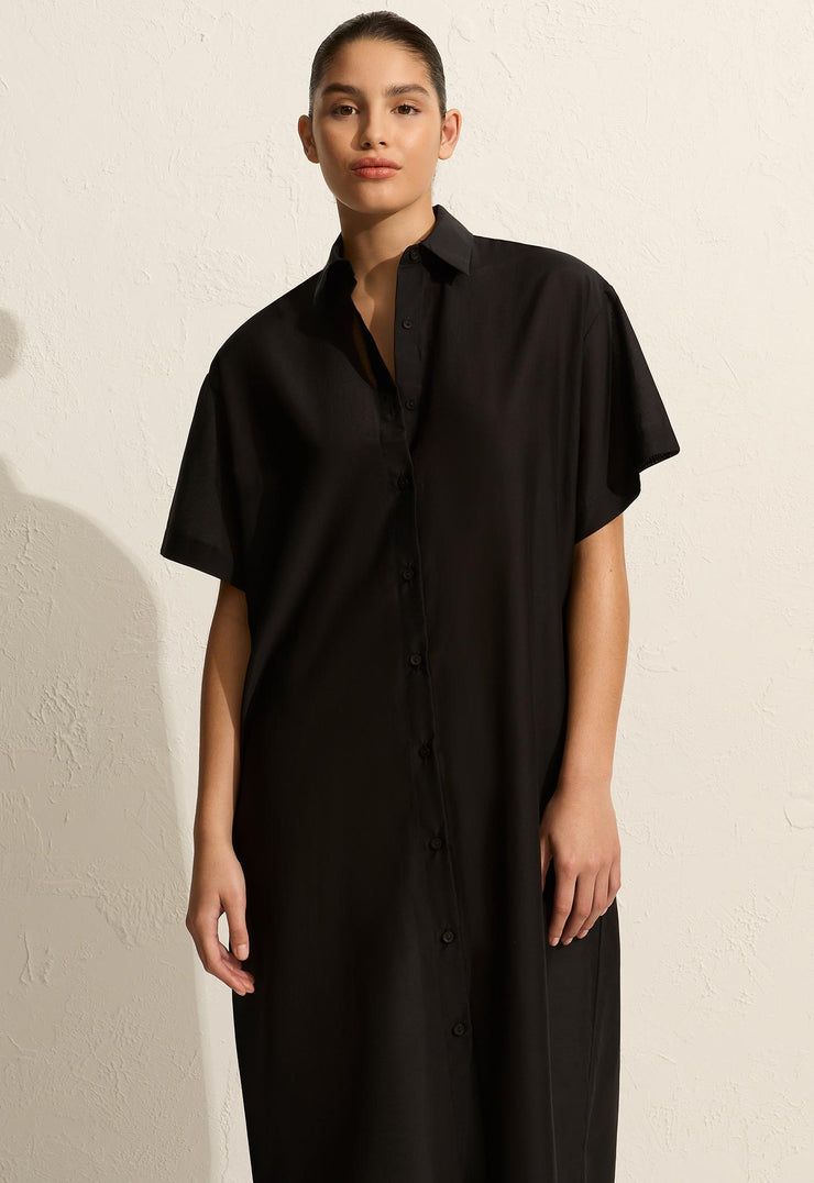 Relaxed Shirt Dress - Black - Matteau
