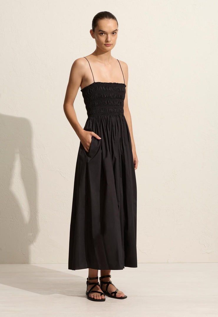 Shirred Bodice Dress - Black - Matteau