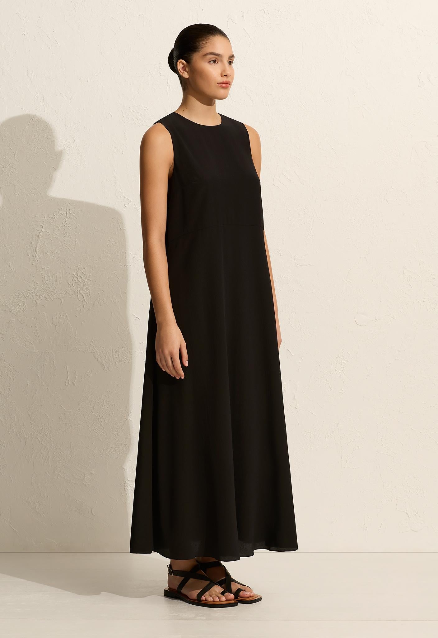 Curved Waist Midi Dress - Black - Matteau
