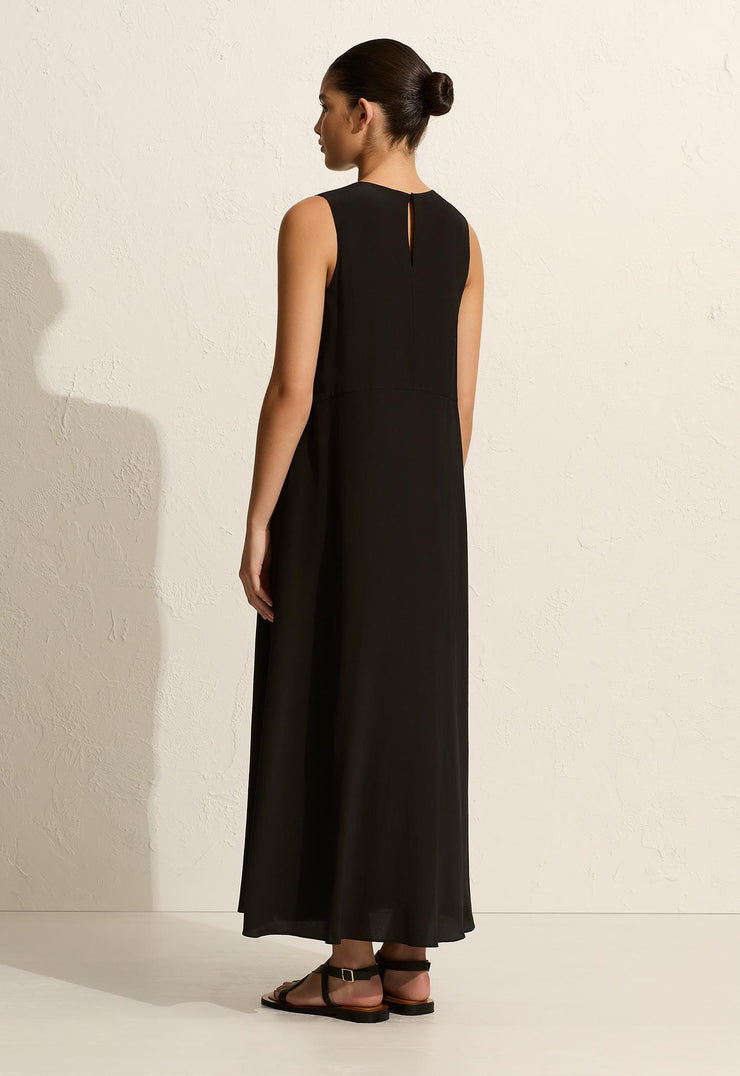 Curved Waist Midi Dress - Black - Matteau
