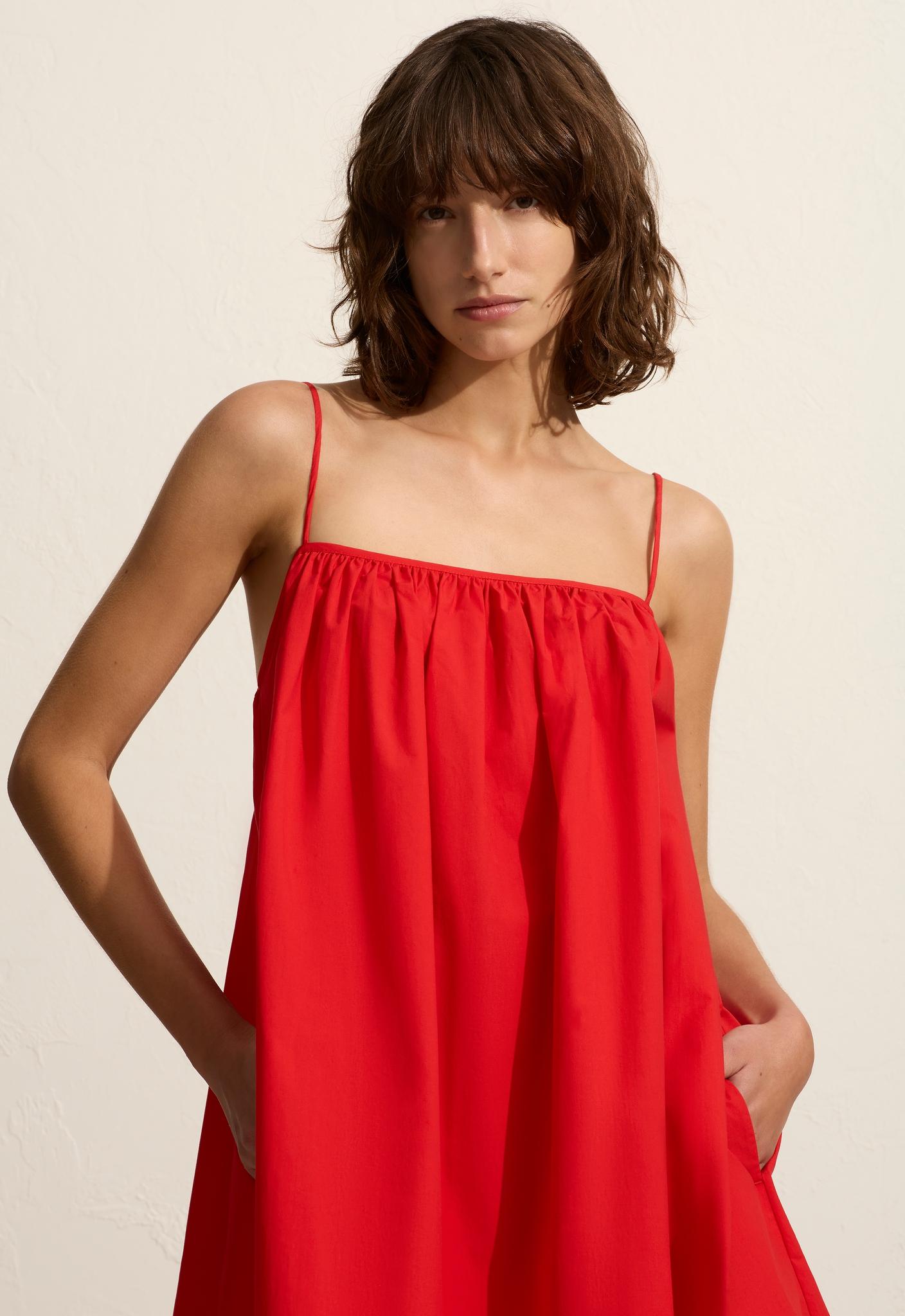 Voluminous Cami Mini Dress - Rosso - Matteau