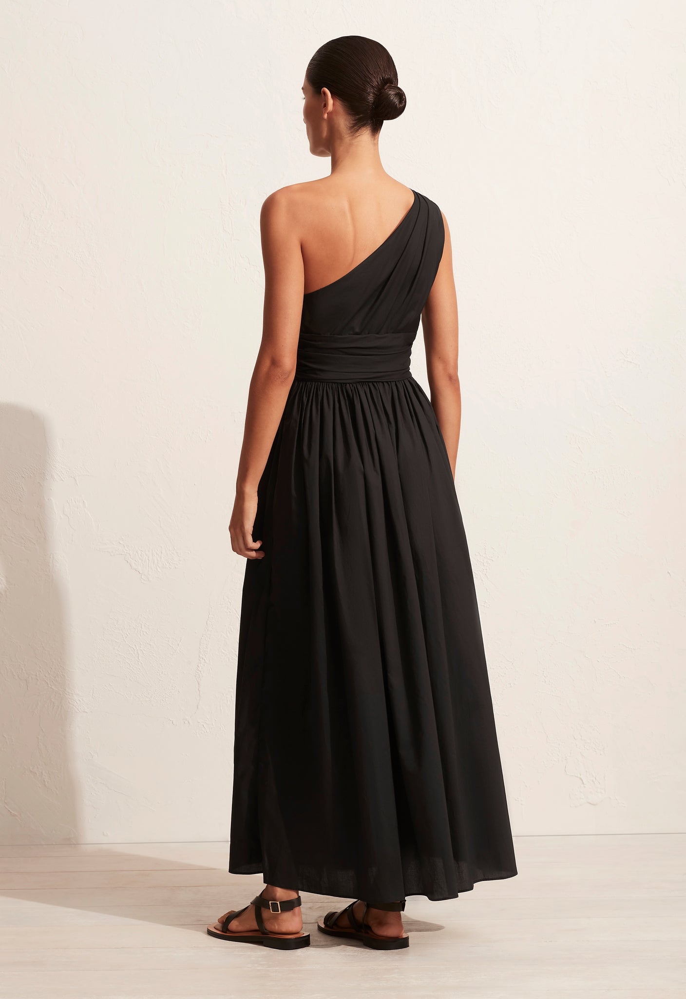Gathered One Shoulder Dress - Black - Matteau