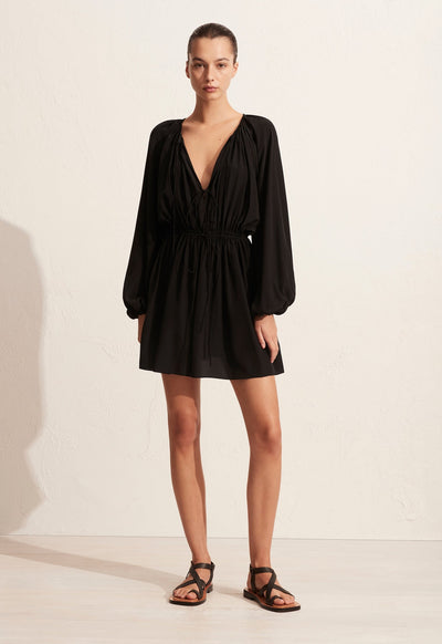 Tie Front Mini Dress - Black - Matteau