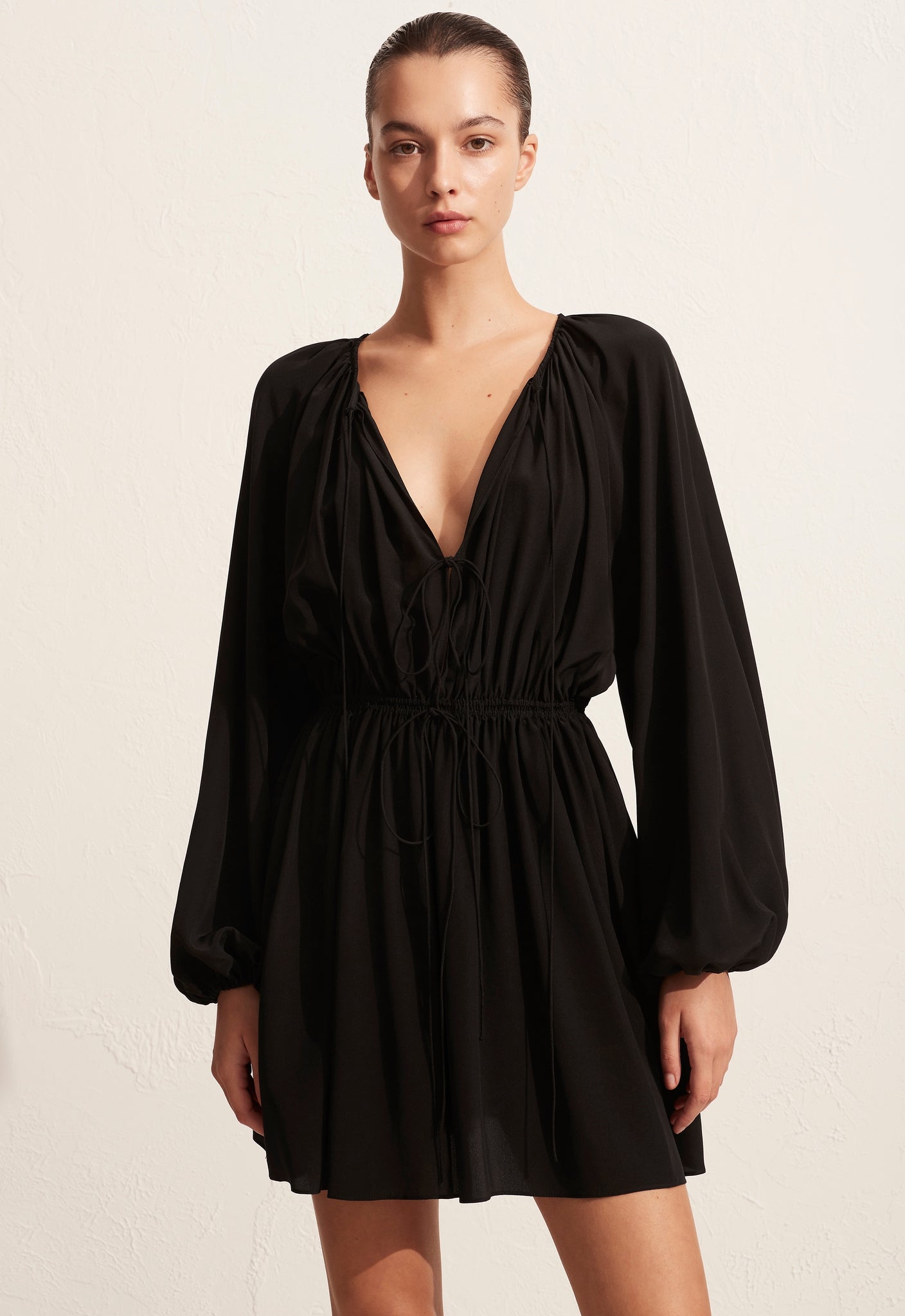 Tie Front Mini Dress - Black - Matteau